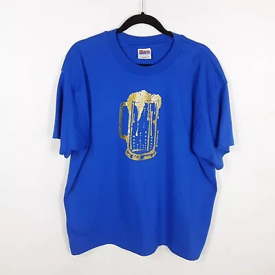 Vintage Graphic T-Shirt Iron On BEER MUG In Gold Glitter Mens XL Single Stitch • $14.99