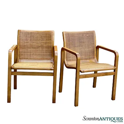 Mid-Century Modern Yugoslavian Sculpted Bentwood Natural Cane Chairs - A Pair • $680