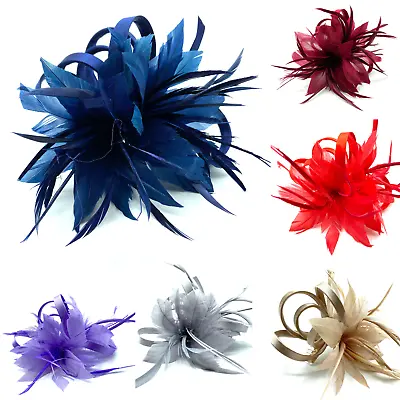 £11.99 • Buy Ladies Satin Feather Comb Fascinator Weddings Races Royal Ascot Hair Piece