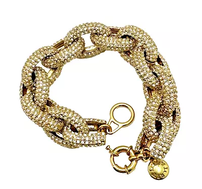 Vintage J CREW Classic Pave Rhinestone Link Bracelet Gold Tone & Clear Heavy 8  • $19.95