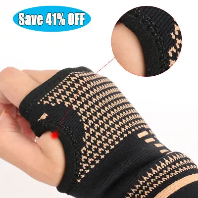 Copper Compression Gloves Anti Arthritis Fingerless Hand Support For Pain Relief • £3.63