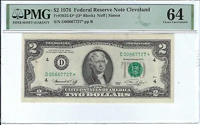 1976 $2 Two Dollar STAR FRN UNC Certified PMG64 Nice S/N D00667727* Wide Margins • $60