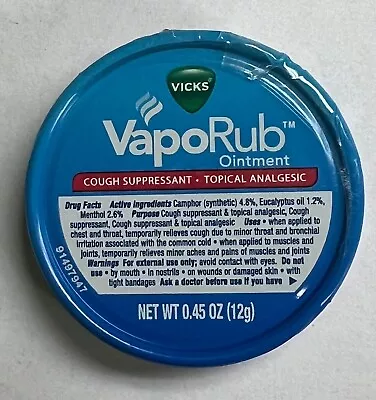 VICKS VAPORUB COUGH SUPPRESSANT TOPICAL ANALGESIC 0.45 OZ (12gram) • $6.99