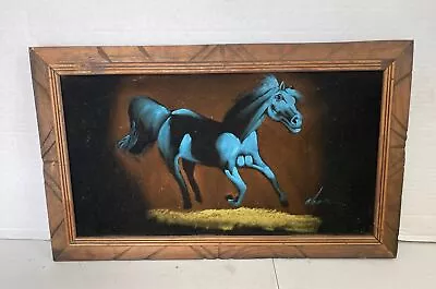 Signed & Framed Black Velvet Painting Horse Great For Blacklight 23x14  • $35