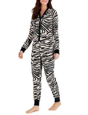 JENNI Women's Hooded Velour Unionsuit Pajamas Sz XL X-Large PJs Zebra • £21.68