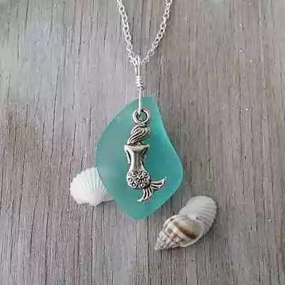 Hawaiian Jewelry Sea Glass Necklace Aquamarine Necklace Mermaid Necklace Sea • $26.98