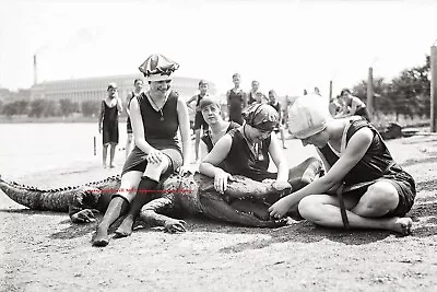 Vintage Alligator Girls PHOTO Freak Scary Creepy Weird Crocodile Brave Kids • $4.28