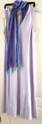  Vintage Casual Corner Annex Dress XL Lavender Linen Maxi Sleeveless With Scarf • $10