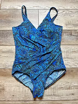 Miraclesuit One Piece Swimsuit Size 14 Or 16 Blue Floral Paisley Slimming • $39.95
