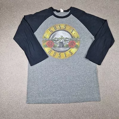 Guns N Roses Shirt Mens Medium Grey Black 3/4 Sleeves Rock Band Vintage USA • £19.99