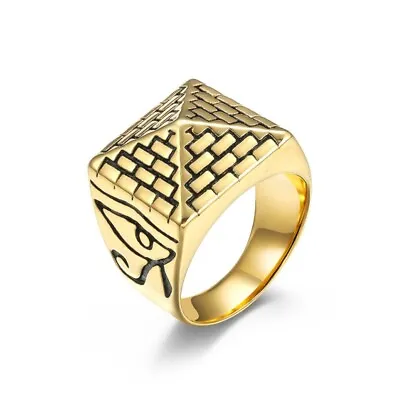 Gold/Silver Egyptian Pyramid Ring Stainless Steel Unisex Wedding Party Ring Gift • £5.39