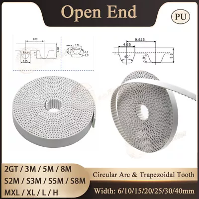 PU Timing Belts White Open End 2GT 3/5/8M S2M S3M S5M S8M L H XL MXL For Pulleys • $2.63