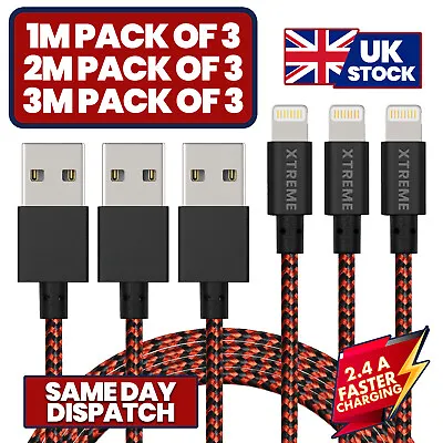 £7.99 • Buy Extra Long Strong Braided Fast Charger Data Cable For IPhone 12 11 6 7 8 XS IPad