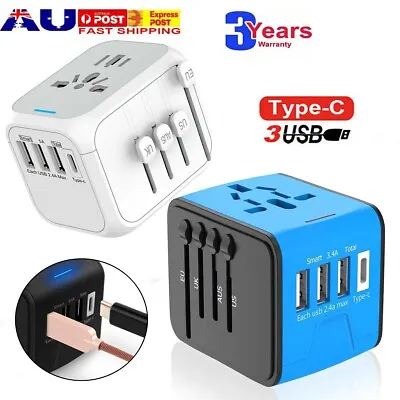 $19.99 • Buy Universal Travel Adapter 3 USB &Type-C Outlet Converter Plug Power Australia