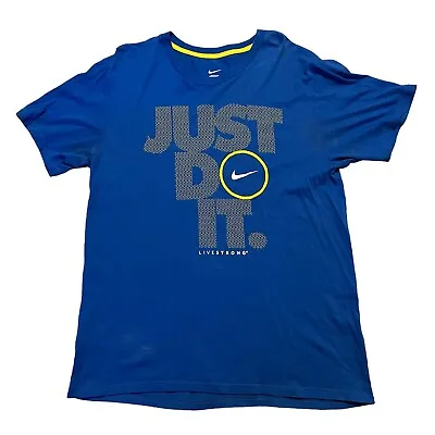 Nike Shirt Mens Large Blue Yellow Drifit Livestrong Casual Gym Outdoor Adult • $14.49