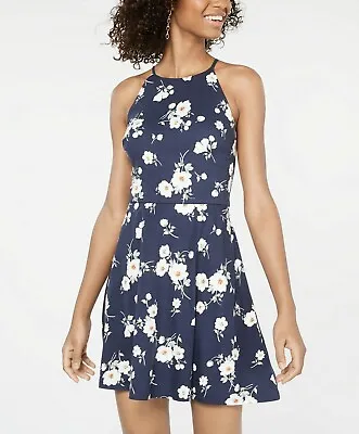 $15.48 • Buy Womens Dress Size XXS BCX Blue Floral Printed Halter-Neck Fit & Flare