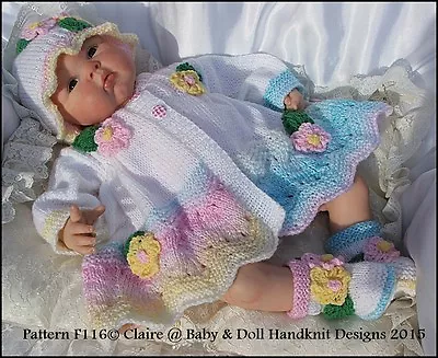 Babydoll Handknit Designs Knitting Pattern Floral Coat Set 16-22  Doll/0-3m • £3.99