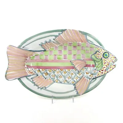 MacKenzie-Childs FISH STORY 15  Wall Hanging Serving Platter Pink Green 2000 • $159.95