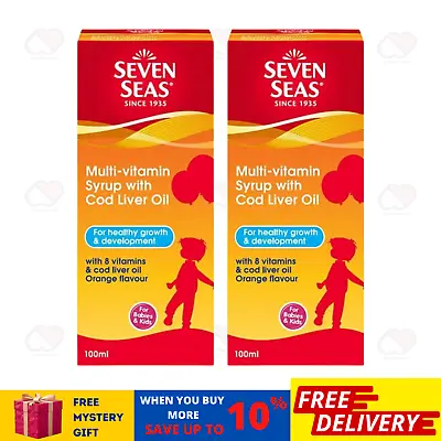 $47.90 • Buy 2 X 100ml Seven Seas Multivitamin Syrup Cod Liver Oil Orange Flavor For Kids
