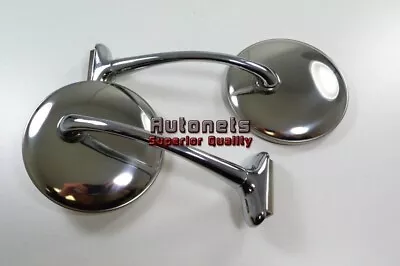 2x CHROME 4  Round Door Edge Peep Side Mirrors 4  Long Arm Retro Street Hot Rod • $51.98