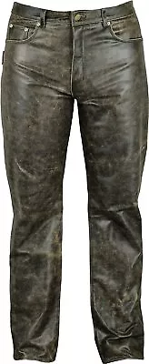 Mens Leather Jeans 5 Pockets Leather Pant Distressed Leather Jeans Leather Pant • $99.99