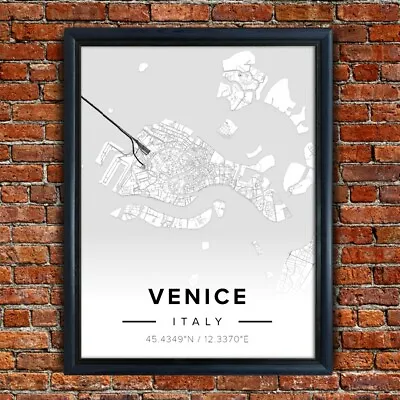 Map Of VENICE ITALY Poster Black And White Map Novelty Gift Framed Print • £18.50