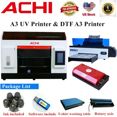 ACHI DTF A3 UV Printer Epson 1390 Printed Head Cylindrical 3D Embossed 6 Colors • $3499