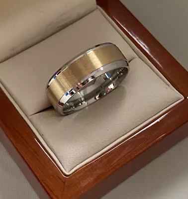 8mm Stainless Steel Men's Wedding Band Brushed Silver Gold Ring Comfort Fit UK • £5.99