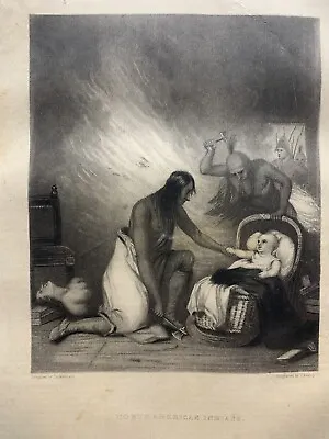 Anti 1860s Steel Engraving North American Indians.  Conflict. • $11.99