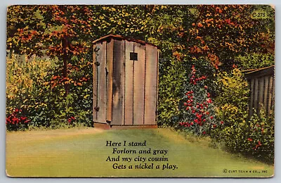 Vintage Postcard Humor Funny Cartoon Out House Forlorn Poem Linen ~11820 • $2.19