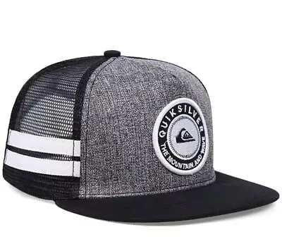 Embroidered Quiksilver Snapback Grey And Black Mesh Flat Cap: One Size • $36.95