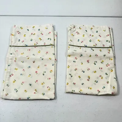 Vintage Pillowcase Pair Small Floral Ditzy Pink Yellow Cotton Blend Retro • $16