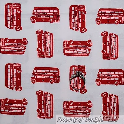 BonEful Fabric FQ Cotton Quilt White Red London British England EURO City Bus UK • £4.56