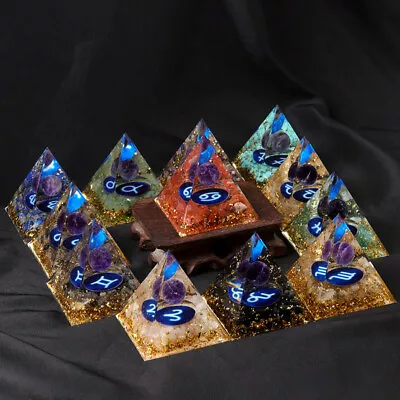 60mm Natural Amethyst Sphere Quartz Crystal Twelve Constellations Pyramid Epoxy • $29.27