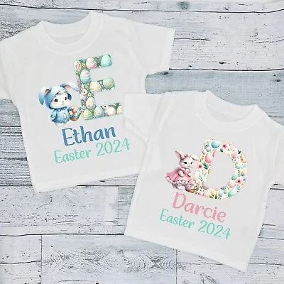 Personalised Easter Bunny Alphabet 2024 Baby Boy Girl Kids Children's T-Shirt • £8.99