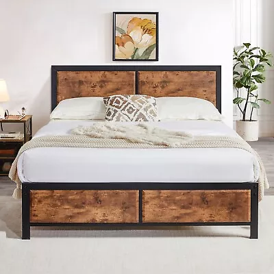 Bed Frame Twin/Full/Queen Size With Wooden Headboard Metal Platform • $139.87