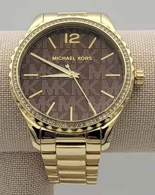 MICHAEL KORS Women's Layton Pavé Gold-Tone Logo Watch MK7296 • $139