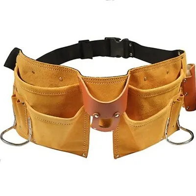 11 POCKET LEATHER TOOL BELT W/ QUICK RELEASE BUCKLE Carpenter Construction Pouch • $18.95