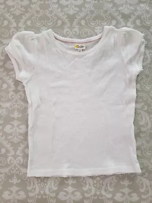 Mini Boden 5-6Y Girl Solid White Pointelle Short Sleeve Top Shirt • $9