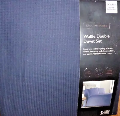 100% Cotton WAFFLE Size DOUBLE Duvet Cover Set Bedding 200 Thread Count NAVY NEW • £22.99