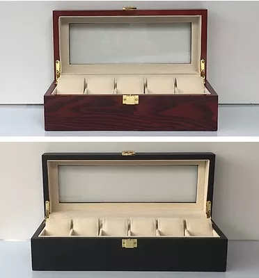 Christmas Gift Wooden Watch Box Case Display Jewellery Red Black White Glass Top • $42