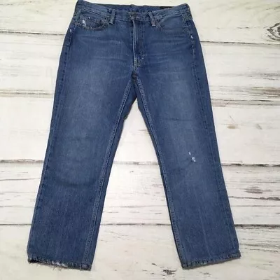 Vince Jeans Womens 29 Blue Ankle Crop Distressed Straight Leg Denim USA • $29.74
