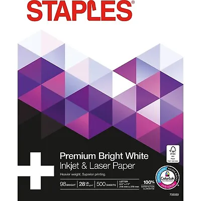 Staples 8.5  X 11  Laser Paper 28 Lbs. 98 Brightness 500/Ream (733333) • $17.78