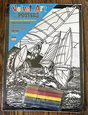 Vtg 90’s Starline Velvet Fuzzy Art Poster Markers Coloring Sealed Ocean WindSurf • $17.10