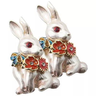  2 Pcs Rabbit Wedding Brooch Enamel Rhinestone Pin Accessories Vintage • £7.99