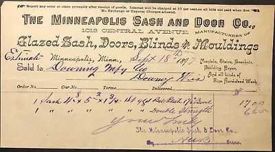 1897 Invoice The Minneapolis Sash & Door Co. Sash Doors Blinds & Mouldings • $6.49