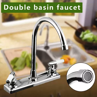 Kitchen Sink Faucet Double Handles Silver Hot & Cold For RV Motor & Mobile Home • $22.99