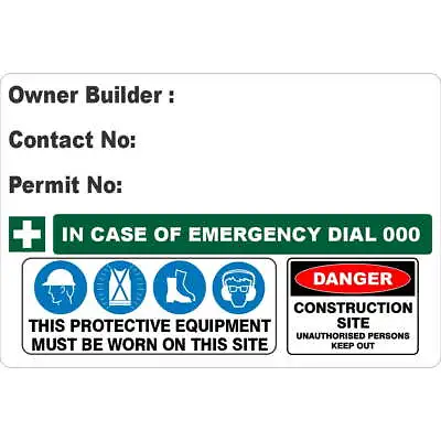 Owner Builder Sign Detailed Qbcc Compliant | Construction Site Signs • $59.97
