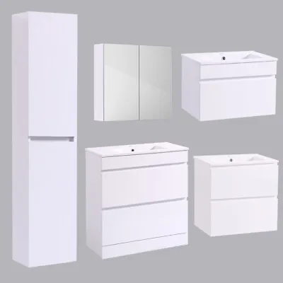 £66.99 • Buy Bathroom Basin Vanity Unit Tall Storage Furniture Mirror Cabinet Gloss White