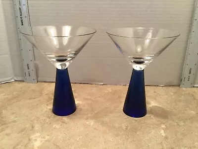 Set Of 2 Beautiful Martini Glasses Cobalt Blue Pedestal Heavy Stem Modern • $21.99